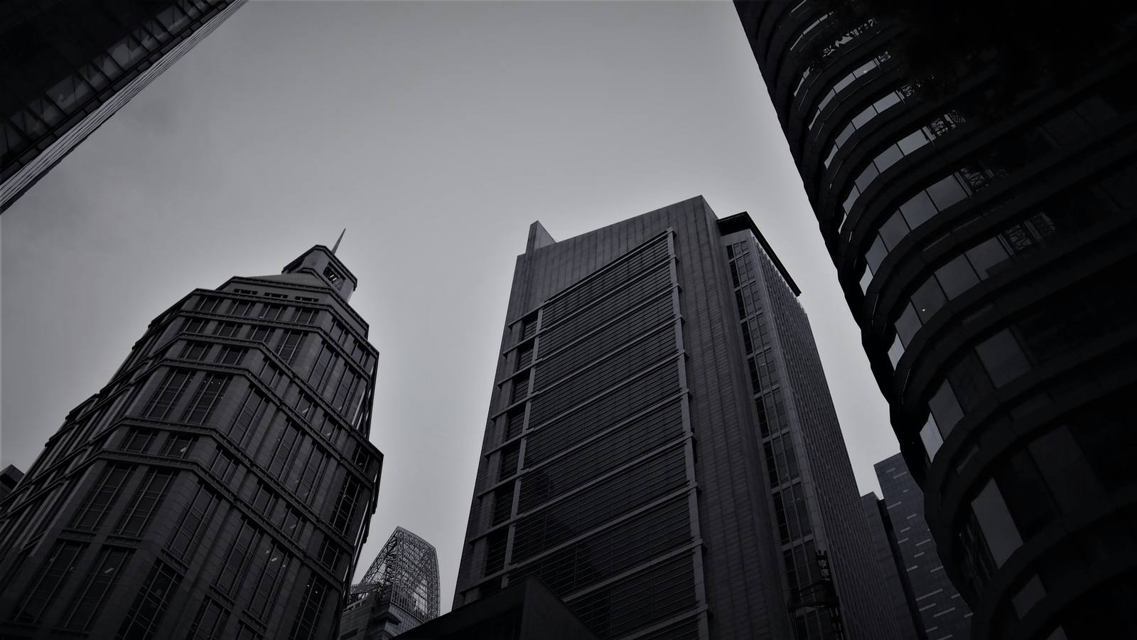 Black and white view of Singapore office towers